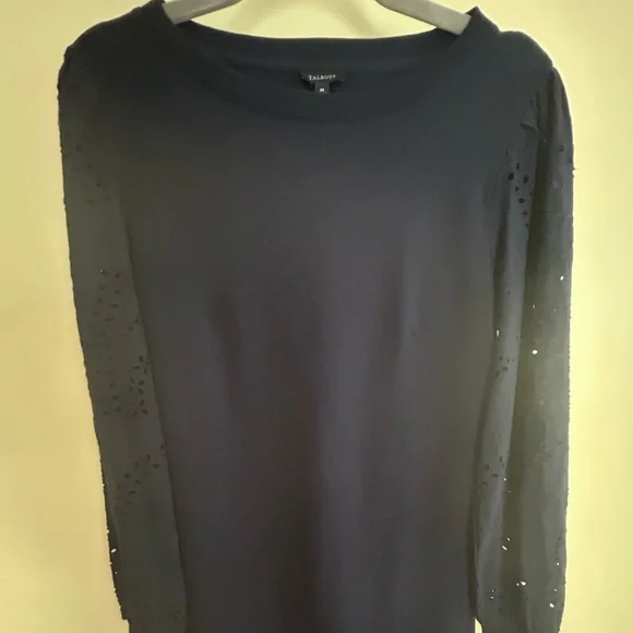 NWOT Talbots Navy Blue BEAUTIFUL Sheath Dress, Eyelet Detail Long Sleeves - Picture 8 of 14